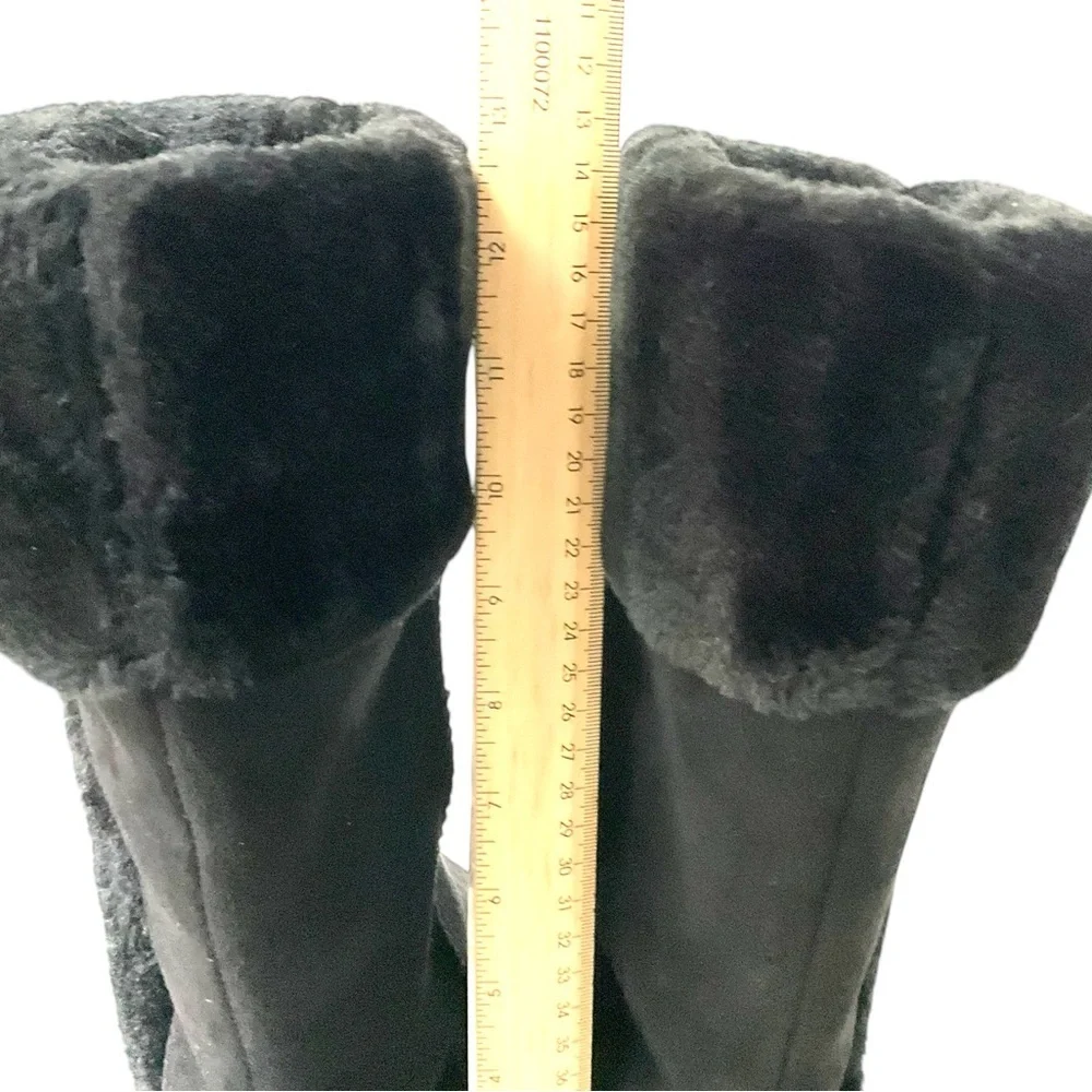 Black Bootie Faux Suede Fur Lined SZ 8 Women‎ Rubber Sole Winter Snow Slip On